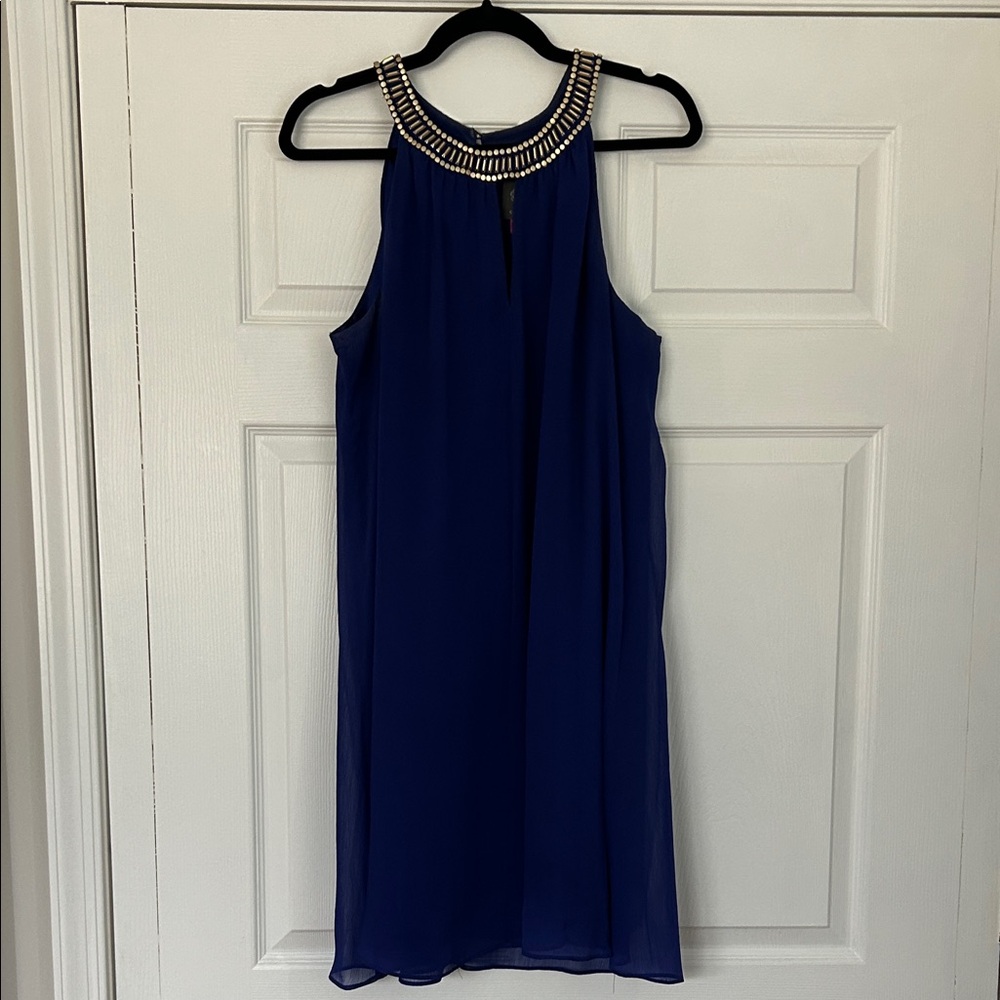 Vince Camuto Royal Blue Mini Dress with Embellished Neckline